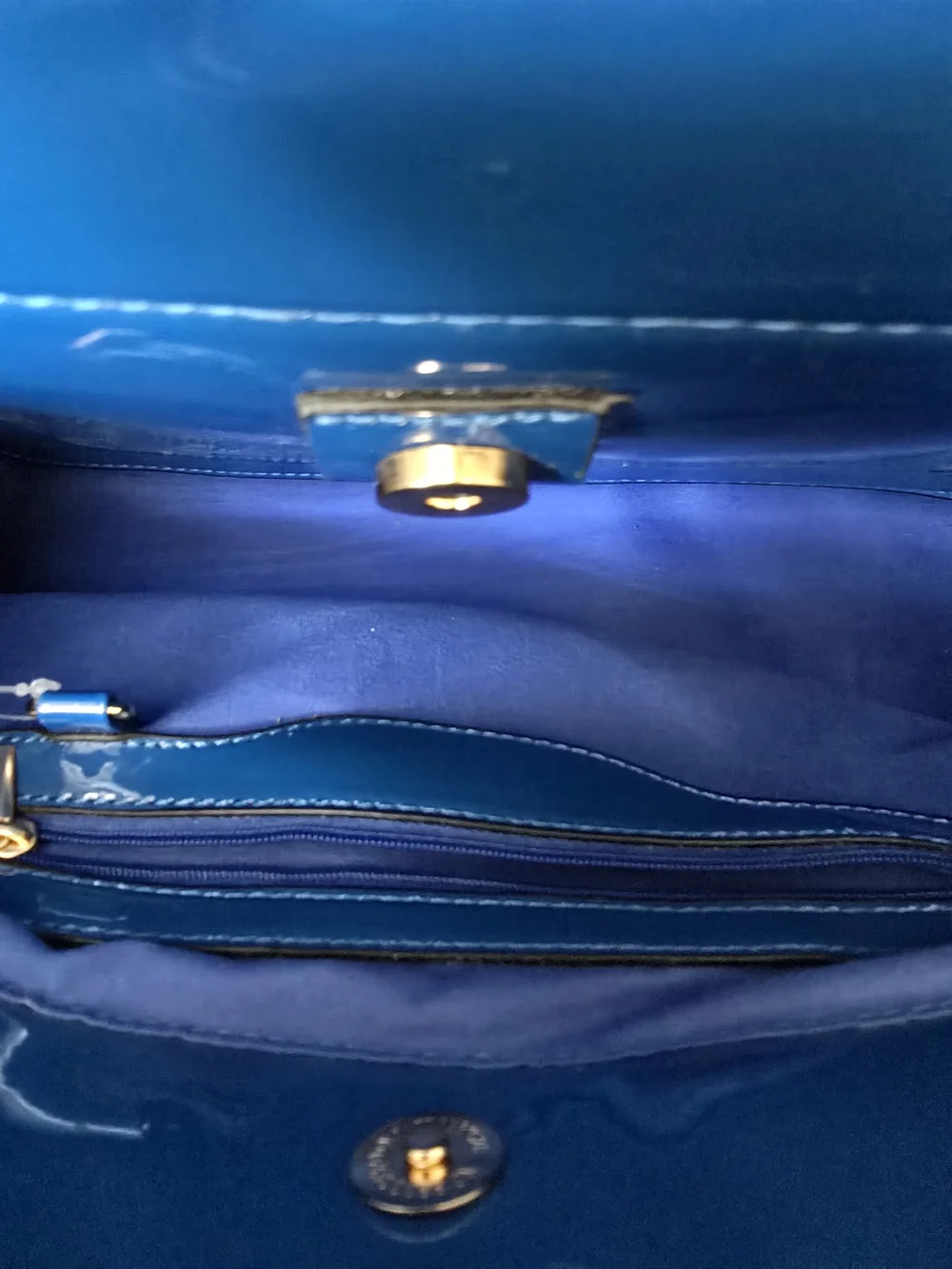 Blue Patent Quilted Satchel with 'QUEEN' Crystal Detail - Picture 5 of 6